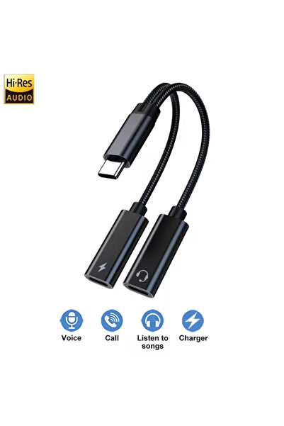 Choice Black 2-IN-1 Audio/Charger Splitter Adapter USB C to Dual TypeC Ports Headphone Jack Audio Adapte fo