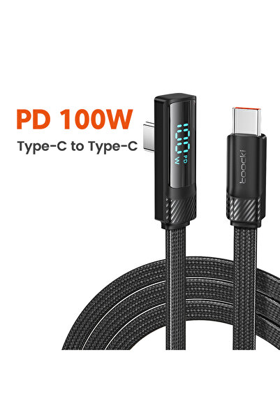 Toocki كابل USB من النوع C إلى USB C بطول 2 متر باللون الأسود PD 100W بزاوية ...