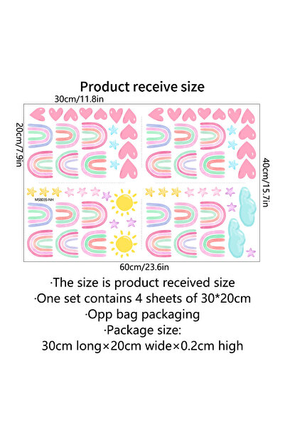 Choice 30x20 سم × 4 قطع ملصقات حائط بوهو قوس قزح ملصقات حائط قوس قزح صغيرة قو...
