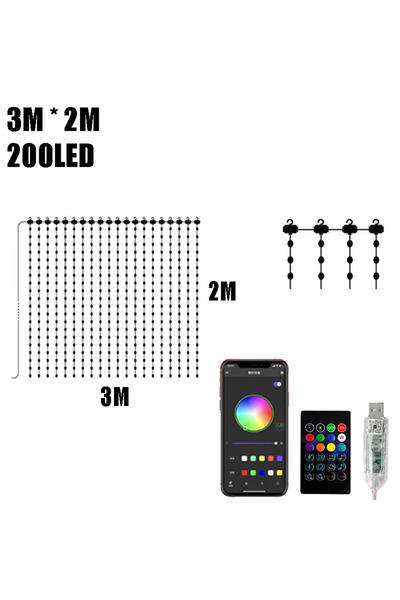 Choice 3M X 2M RGBIC ستارة ضوئية سلسلة USB قابس جهاز تحكم عن بعد LED ستارة ضو...