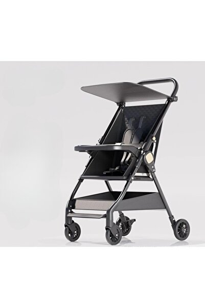 Flippy Foldable Lightweight Stroller - Plane Compatible, Sunshade & Tray, 93x70x40 cm, Black