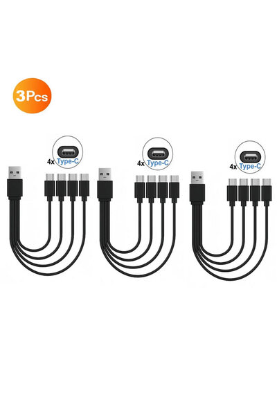 Choice كابل شحن متعدد USB قصير من النوع C-3 قطع أسود 20 سم 4 في 1 متعدد النوع...