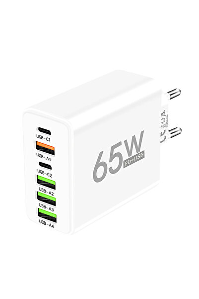 Choice شاحن USB من النوع C سريع الشحن 65 وات أبيض من الاتحاد الأوروبي 6 منافذ...