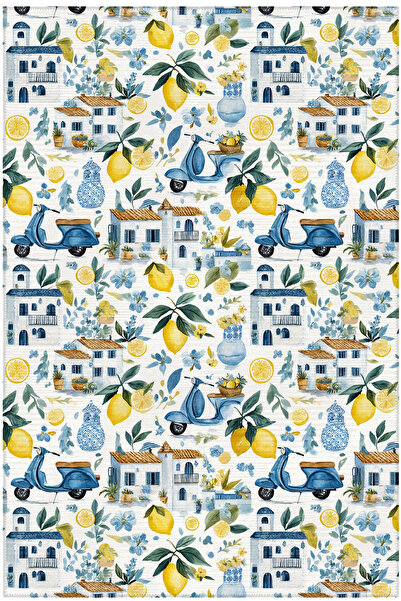 Arteluna Home Capri 351 Blue Blanc Mavi Bej Limon Ev Tasarım Modern Yıkanabil...
