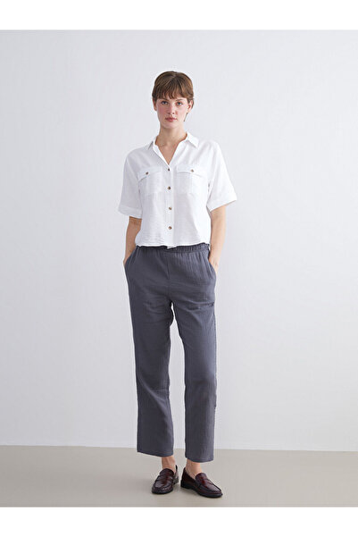 LC Waikiki Gray Textured Women's Trousers with Elastic Waist