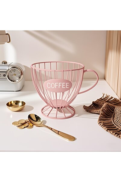 Choice سلة تخزين كبسولات القهوة الوردية 1PC ، مع قاعدة إطار حديدية متينة ومتي...