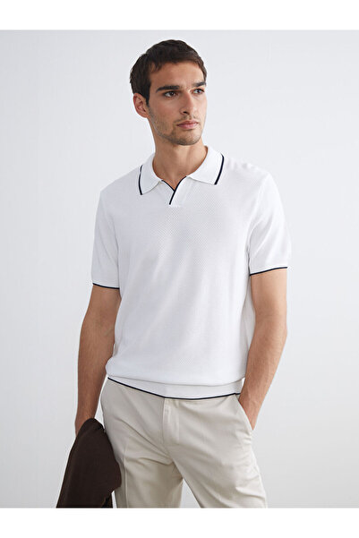 LC Waikiki Peak New Season White Polo Collar Men's Knitwear T-Shirt