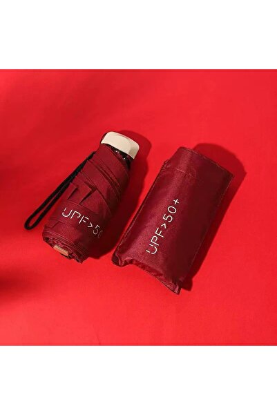 Choice مظلة صغيرة قابلة للطي من الحديد 6K بلون أحمر نبيذي للحماية من الشمس وم...