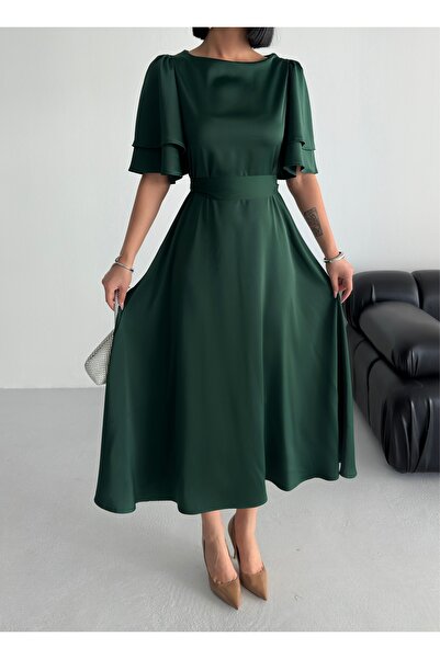 ESSEDRESS Lisa Kadın Saten Abiye Zümrüt