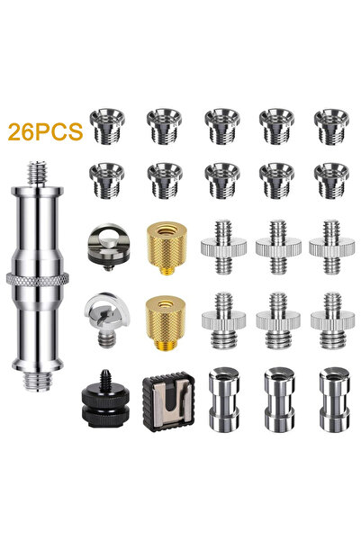 Choice 26 قطعة 26 قطعة مجموعة تثبيت براغي الكاميرا 1/4 بوصة و 3/8 بوصة محول ب...