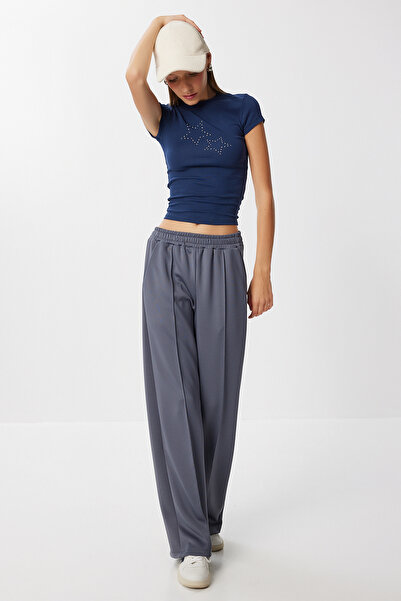 Lovelyİstanbul Wide Leg Knitted Sweatpants with Pockets Lan0061 Smoke