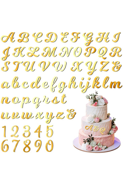 Choice 64 قطعة 64 قطعة أكريليك كعكة الأبجدية الأرقام توبر، مرآة رقم 0-9 والأب...