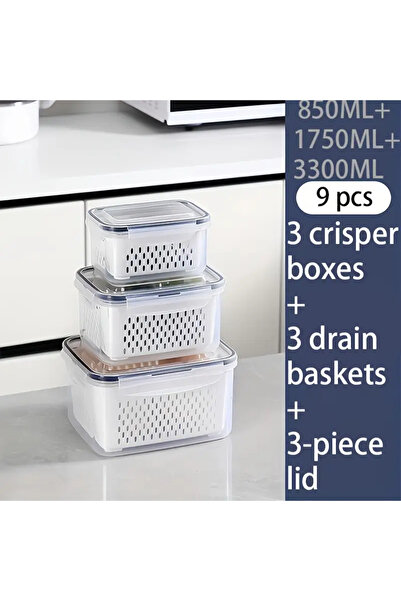 Choice Clear 9-piece plastic food storage container set with drain baskets and lids - leak-proof, suitable
