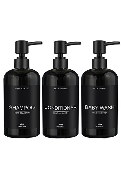 Choice 500 مل 3 قطع سوداء 3 قطع حمام قابلة لإعادة التعبئة فارغة شامبو بلسم وصابون غسول للجسم زجاجة، أسود
