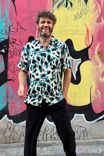 Clandestino Πουκάμισο με κοντό μανίκι σε μποέμικο στυλ - Μπεζ - Μαύρο