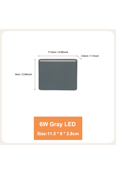 Choice 6W رمادي أبيض دافئ 3000K 6W/12W IP65 مصباح حائط LED مقاوم للماء، إضاءة حديثة من الألومنيوم لأعلى ولأسفل