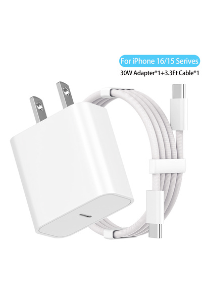 Choice 1 مجموعة شاحن 30 واط محول شحن سريع USB C شاحن حائط 3.3 قدم/1 متر كابل ...