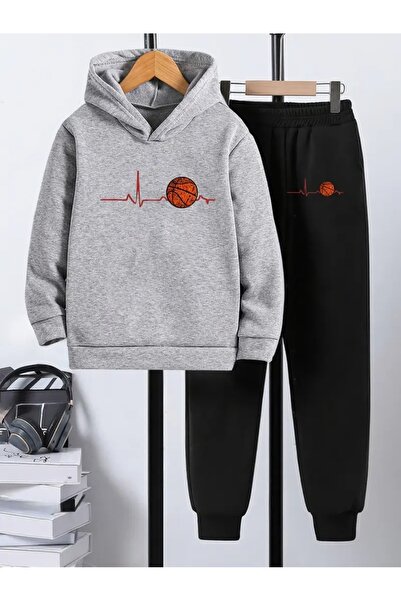 Cevval Children's Printed Hooded Sweatshirt and Sweatpants Set 3 Thread Raster for Autumn/Winter