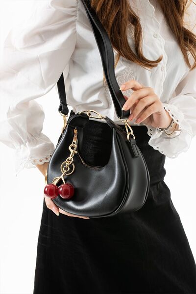 H&D COLLECTİON Women's Hand and Shoulder Bag Black with Cherry Charm Gift