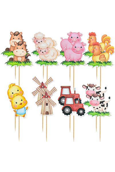 Choice 16pcs 8/16Pcs Farm Animal Paper Cupcake Toppers Barnyard Theme Cake ks...