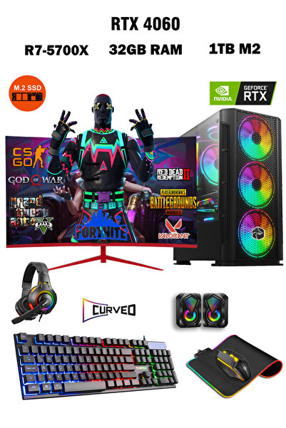 Gamepage Astor X50 7 5700X 32GB 1TB M.2 SSD 8GB RTX4060 24'' 180HZ Curved Mas...