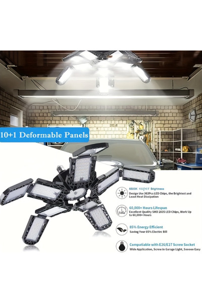 Choice 10 add1 Panels LED Garage Light 5/10 Adjustable Panels E26/E27 Ceiling Lamp Deformable LED Shop Ligh