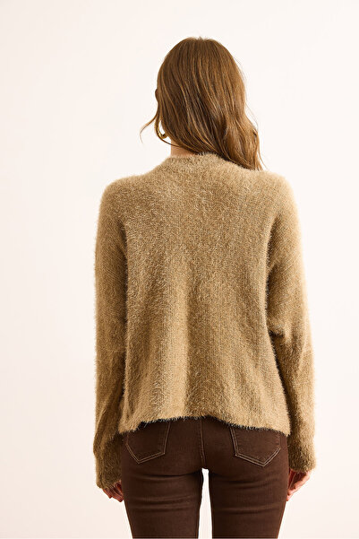 Olalook Дамски камел велосипеден пуловер с качулка и брадичка KZK-19000989