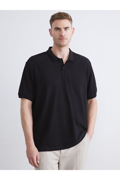 LC Waikiki Μαύρο ανδρικό μπλουζάκι με λαιμόκοψη πόλο