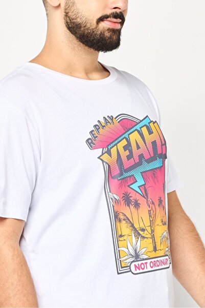 Replay Men Crew Neck Short Sleeve Graphic Print T-Shirt, White