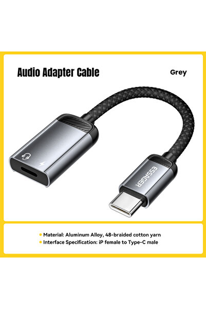 essager Choice Lightning to Type-C Type C Audio Adapter Cable Headphone Type-...