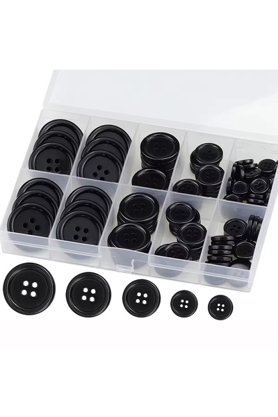 Choice أسود-100 قطعة 100 قطعة أزرار خياطة من الراتنج الأسود، 5 أحجام مختلفة من الأزرار السوداء المناسبة للخياطة