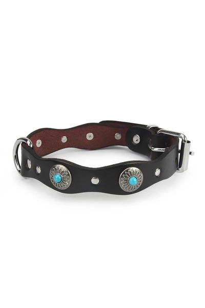 Choice M أخضر رجعي حقيقي الجلد كلب طوق عرقية الحيوانات الأليفة قلادة مع نمط ا...