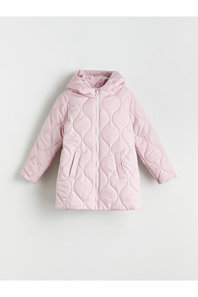 LC Waikiki Palton roz pentru fetiță, căptușit, cu model, cu glugă