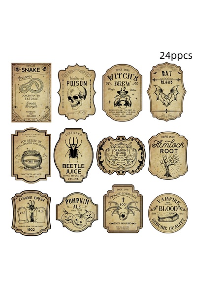 Choice1 24pcs 12/24PCS Halloween Retro Horror Gothic Wine Bottle Decals – Vin...