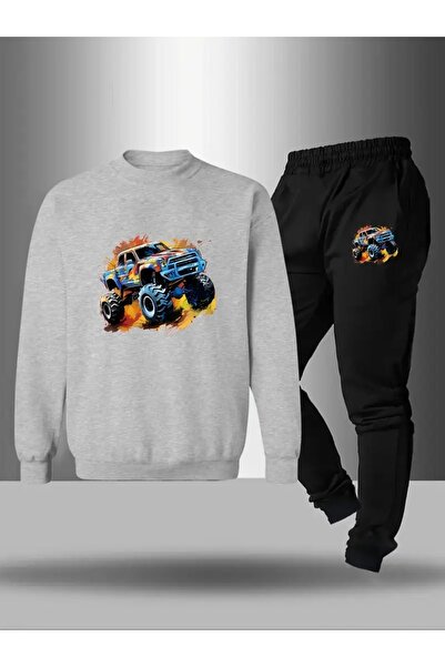 CROPSEL Children's Printed Crew Neck Sweatshirt and Sweatpants Set 3 Thread Raster for Autumn/Winter