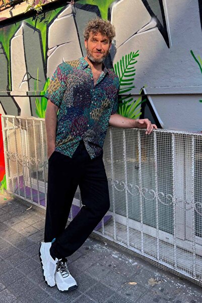 Clandestino Πουκάμισο με κοντό μανίκι με σχέδιο σε μποέμικο στυλ Τυρκουάζ