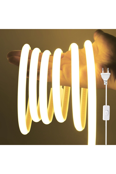 Choice شريط إضاءة COB أبيض طبيعي بطول 3 أمتار، تيار متردد 220 فولت، مزود بمفتاح تشغيل/إيقاف، أبيض، درجة حرارة اللون 3000 كلفن، 4000 كلفن، 6000 كلفن، مقاوم للماء IP65، مناسب للمنزل D