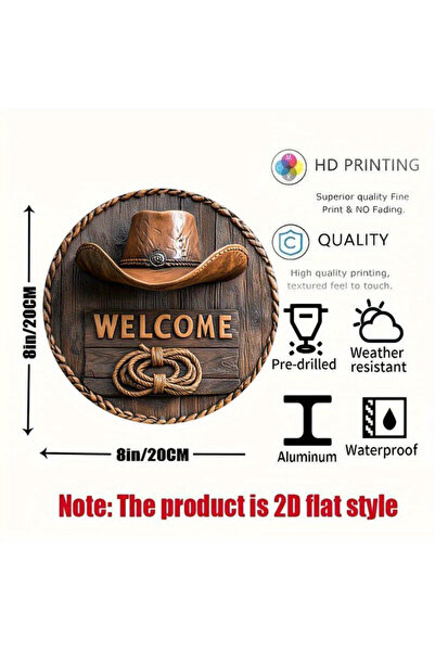 HELLOYOUNG لوحة ترحيبية ريفية مسطحة ثنائية الأبعاد مقاس 20×20 سم بتصميم قبعة ...