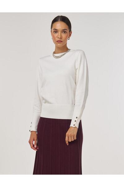 Kayra Button Detailed Wool Knitwear Sweater Ecru