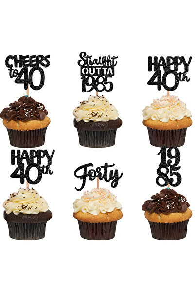 Choice أسود 12 قطعة توبرز كب كيك سعيد بعيد ميلادك الأربعين فورتي ستريت أوتا 1...
