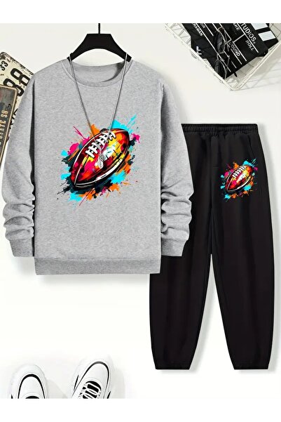 SVART WEAR Children's Printed Crew Neck Sweatshirt and Sweatpants Set 3 Thread Raster for Autumn/Winter