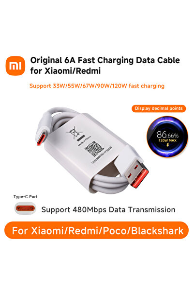 Xiaomi كابل 6A أصلي بطول 1.5 متر كابل USB من النوع C أصلي 6A شاحن سريع Turbo 120W 90W 67W Mi 15 14