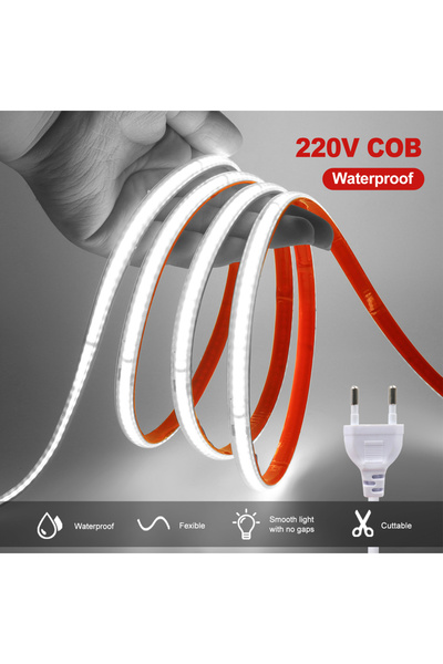 Choice 5 م AC 220V قابس الاتحاد الأوروبي أبيض AC 220V شريط COB IP65 مقاوم للماء 10 سم قطع 240 ليد/م 3000 كلفن 4000 كلفن 6000 كلفن منزلي