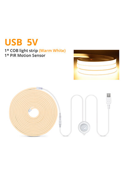 Choice شريط إضاءة LED COB ذكي أبيض دافئ 3 متر مزود بمستشعر حركة PIR فائق السط...