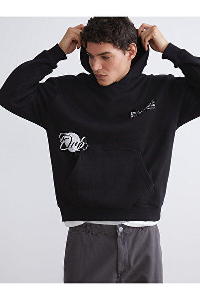 LC Waikiki Black Long Sleeve Printed Men's Hoodie