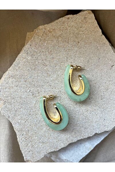 nunu takı Green Stone U Earrings