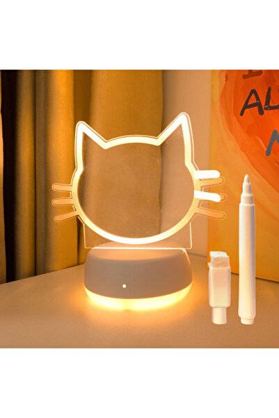 Choice شريط إضاءة ليلي أصفر أبيض USB 3D على شكل وجه قطة مضيء، قلم قابل للمسح، هدية عيد ميلاد، غرفة نوم، غرفة معيشة