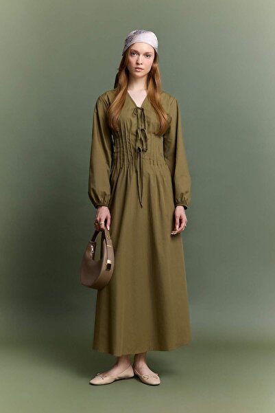 DeFacto Μακρυμάνικο φόρεμα με λαιμόκοψη σε σχήμα V με δέσιμο μπροστά G0015AX25AU