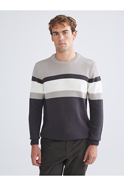 LC Waikiki Antracit guler rotund Pulover cu mânecă lungă bloc de culoare pent...