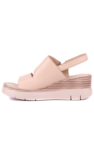 SailLakers - Beige Color Genuine Leather Laceless Women's Sandals 261-25by141127